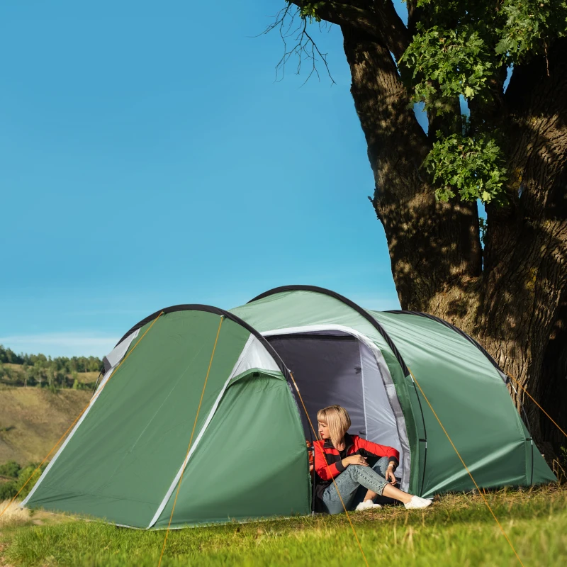 Outsunny Pop Up Camping Tent with Vestibule Waterproof Tent for 2-3 Person, Dark Green