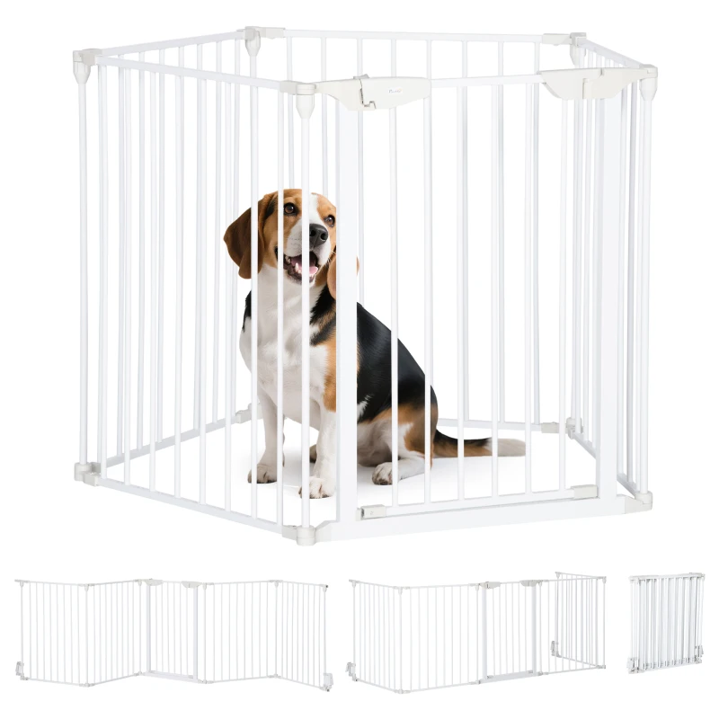 PawHut Foldable Dog Playpen Indoor for Small Medium Dogs with Door, for Stairway, Doorway, Hallway, White
