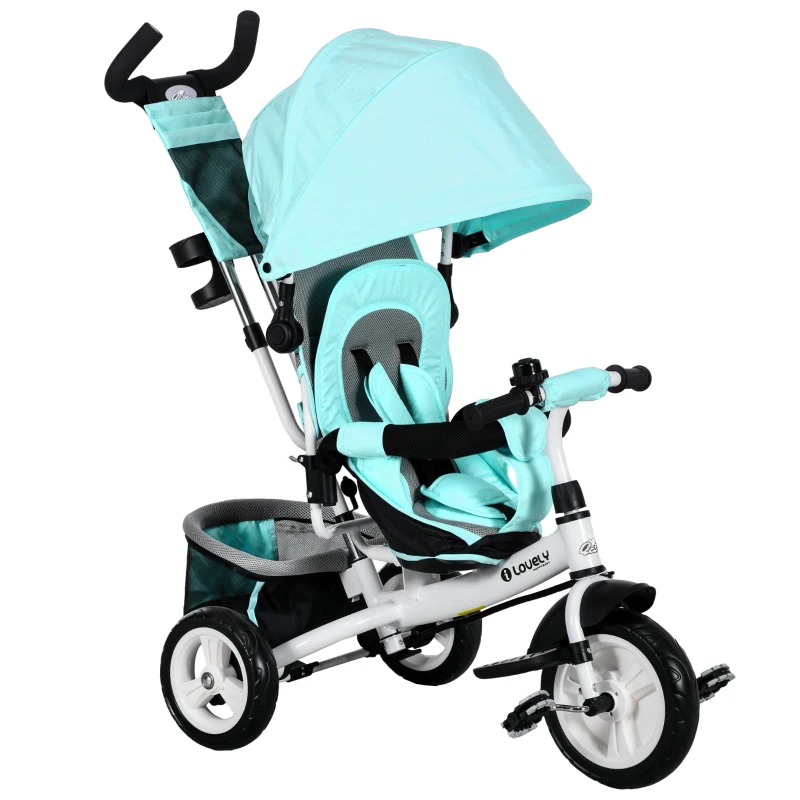 Qaba 6 in 1 Tricycle for Toddler 1-5 Years with Parent-Push Handle, Green