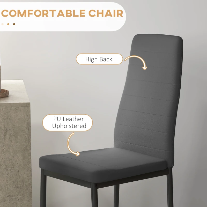 HOMCOM Dining Table Set for 2, Square Kitchen Table and Chairs, Dining Room Table and PU Leather Upholstered Chairs, Grey