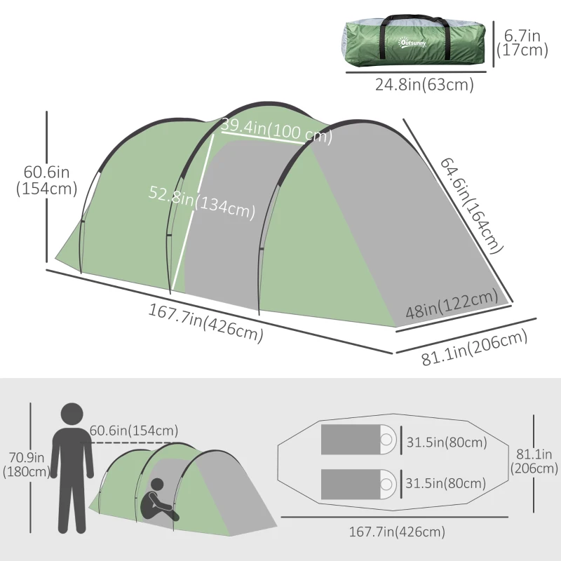 Outsunny Pop Up Camping Tent with Vestibule Waterproof Tent for 2-3 Person, Dark Green