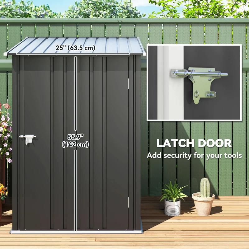 Outsunny Garden Tool Storage Shed, Small Steel Shed with Lockable Door for Garden & Patio, Galvanized Steel Construction, Dark Gray