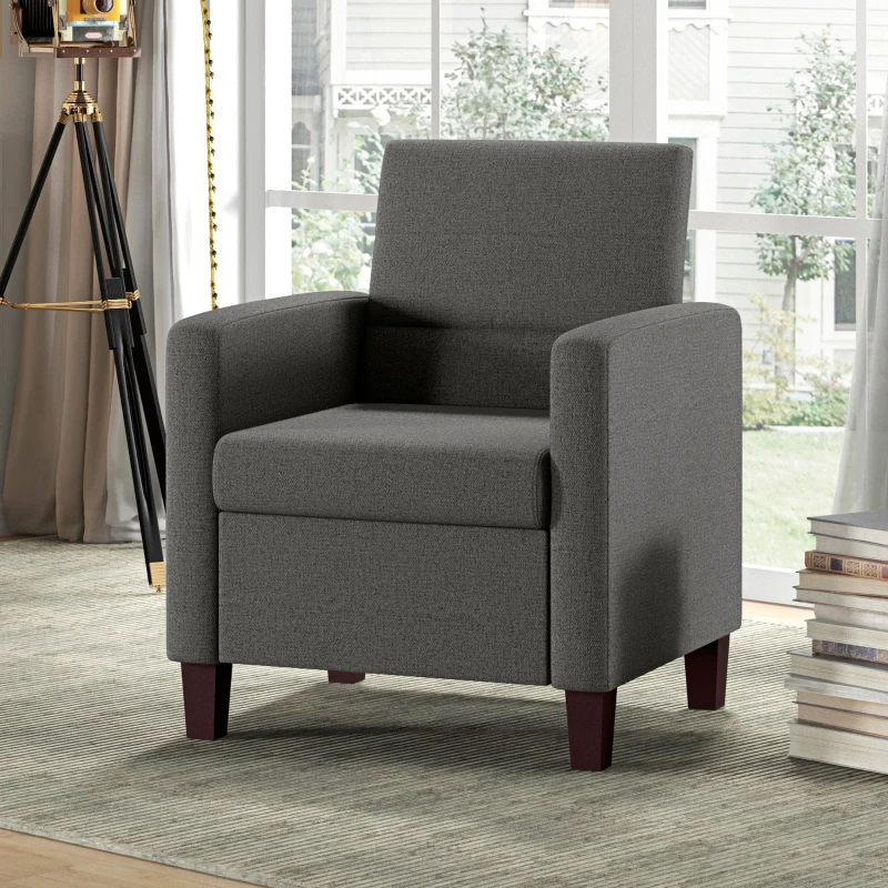 HOMCOM Fabric Accent Chair, Modern Armchair with Seat Cushion and Non-Slip Pads for Living Room, Bedroom, Dark Grey