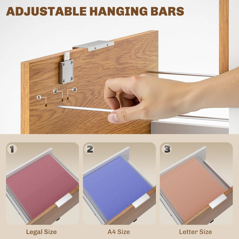 HOMCOM 2 Drawer Small Filing Cabinet Lockable Office Storage Cabinet with Hanging Bars for A4 Legal Letter White Nature Wood