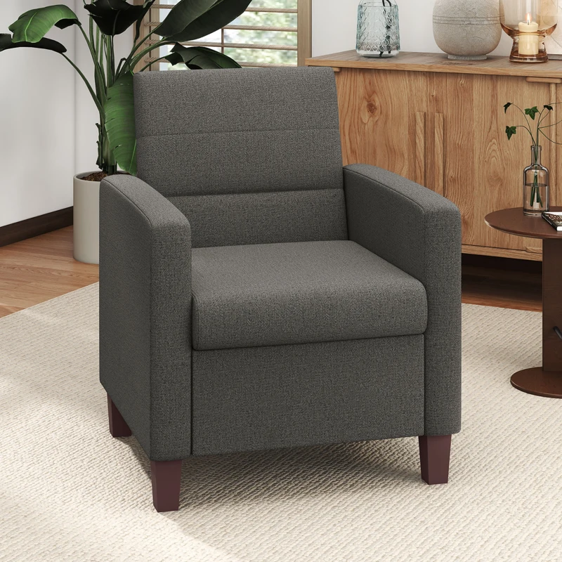 HOMCOM Fabric Accent Chair, Modern Armchair with Seat Cushion and Non-Slip Pads for Living Room, Bedroom, Dark Grey