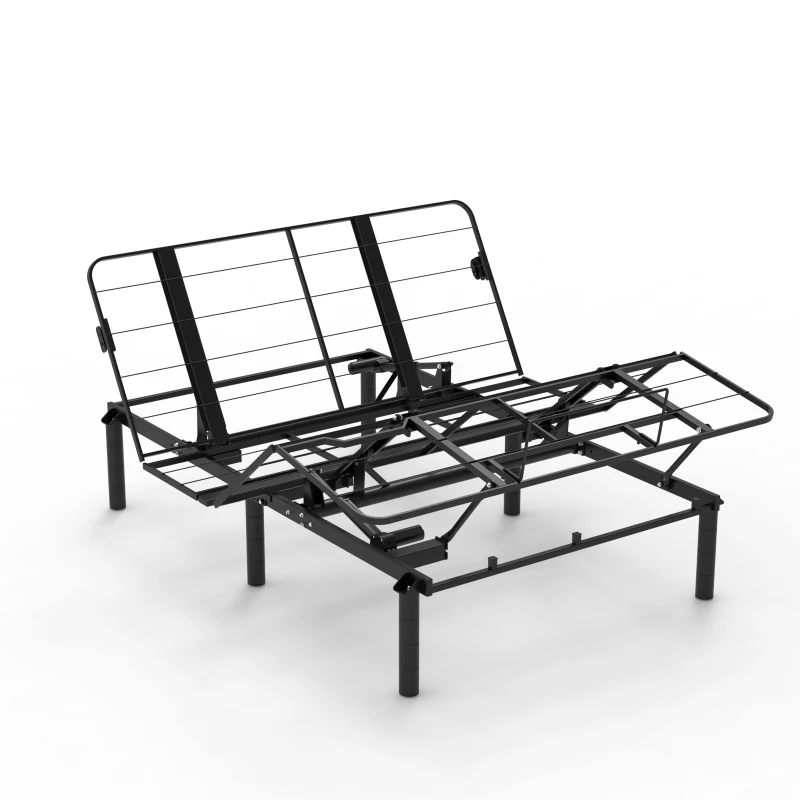 Queen Size Zero-Clearance Adjustable Bed Base with Head and Foot Incline, Quiet Motor, Dual USB A+C Ports, 79" L x 59" W x 15" H, Black