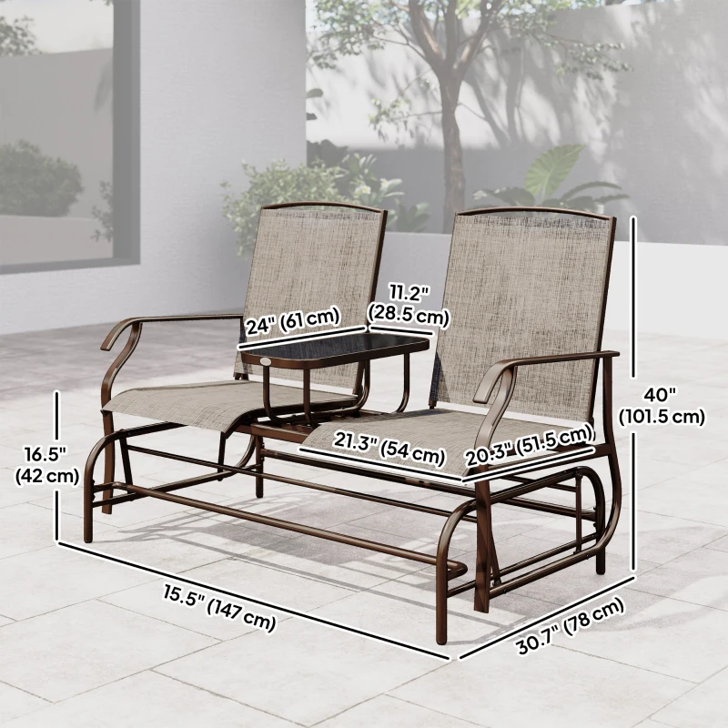 Outsunny Patio Glider Rocking Chair 2 Person Outdoor Loveseat Rocker Garden Furniture Bench, Flaxen