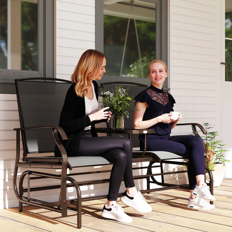 Outsunny Patio Glider Rocking Chair 2 Person Outdoor Loveseat Rocker Garden Furniture Bench, Black