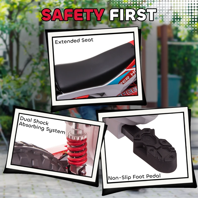 Aosom Kids Dirt Bike Battery-Powered Ride-On Electric Motorcycle with Charging 12V Battery, Training Wheels Red