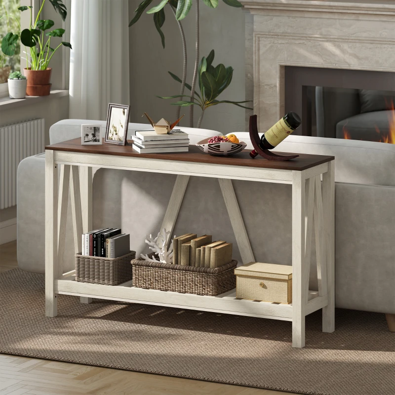 HOMCOM 52" Console Table, Farmhouse Narrow Entryway Table with Storage Shelf, Rustic Sofa Table with Anti-tipper for Living Room and Hallway, Oak