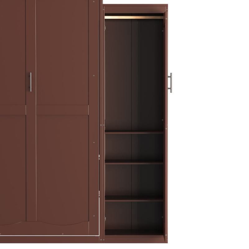 Queen Size Murphy Bed with 2 Wardrobes, Foldable Platform Bed Frame with Storage Shelf, 89" L x 110.5" W x 88.5" H, Walnut