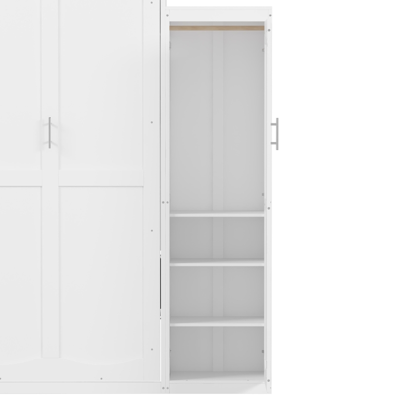 Full Size Murphy Bed with 2 Wardrobes and Storage Shelf, Multifunctional Foldable Platform Bedframe for Guest Room, 83" L x 104" W x 82.5" H, White