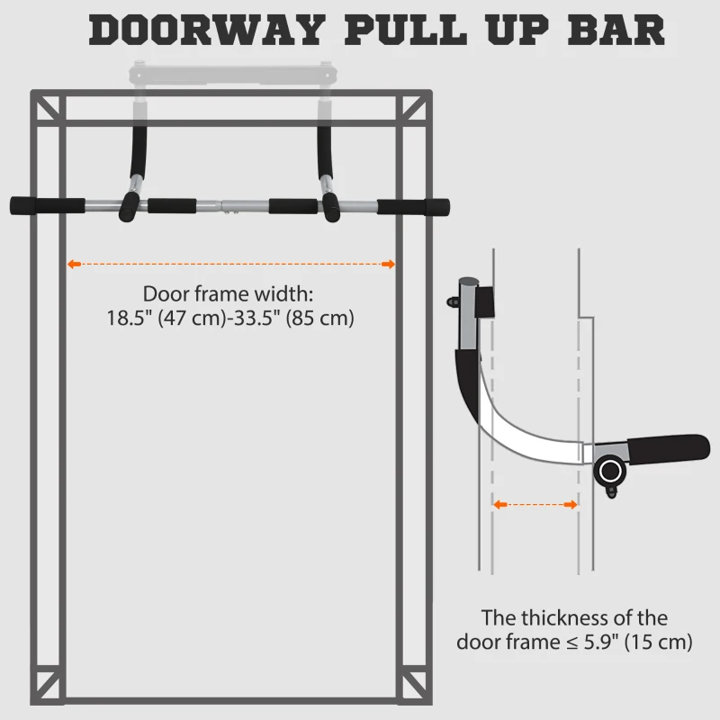 Soozier Pull-Up Bar for Doorway, Home Fitness Door Horizontal Chin up Bar for Indoor Gym Upper Body Workout, Grey