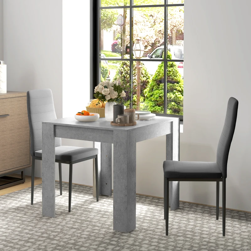 HOMCOM Dining Table Set for 2, Square Kitchen Table and Chairs, Dining Room Table and PU Leather Upholstered Chairs, Grey