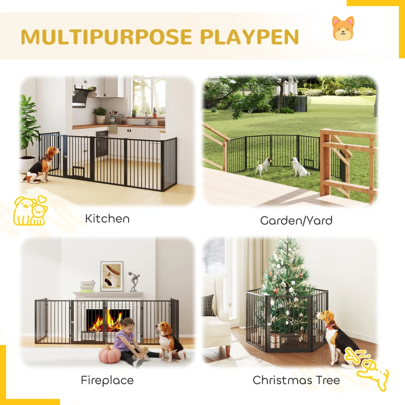 PawHut 6 Panels Dog Playpen, Foldable Portable Pet Playpen with Door, for Small & Medium Dogs, 30"H
