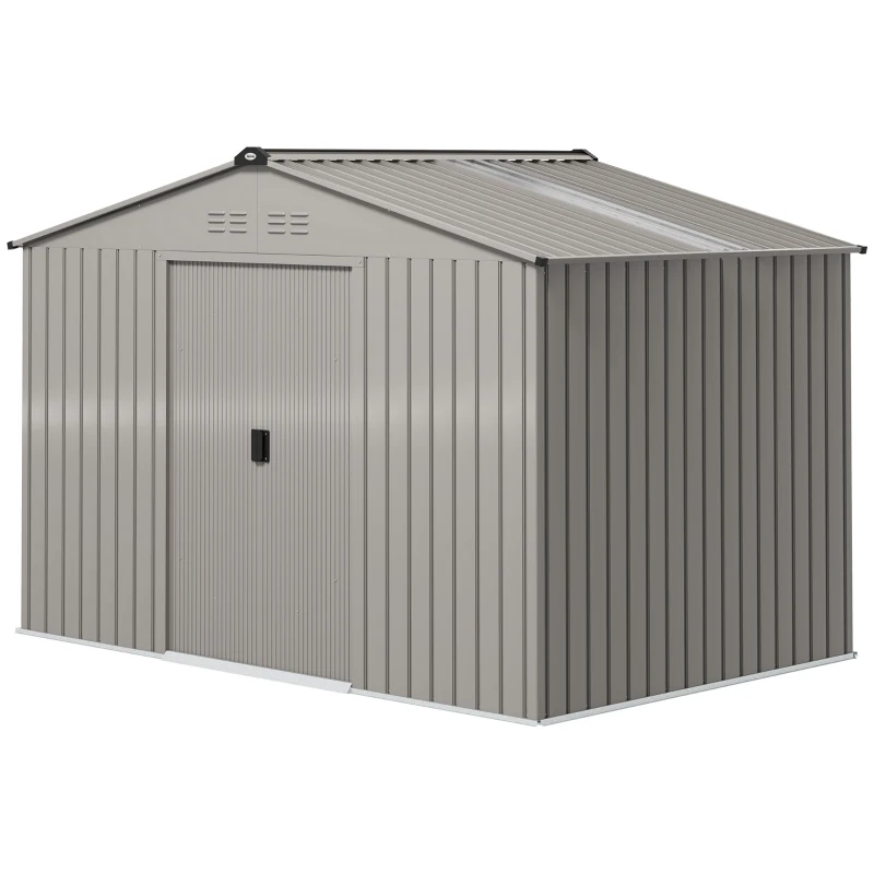 Outsunny 9.1' x 6.4' x 6.3' Garden Storage Shed w/ Foundation Kit Metal Tool Storage House w/ Double Doors Grey