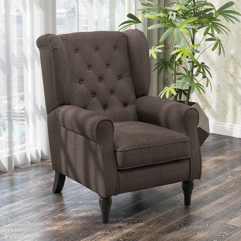 HOMCOM Modern Accent Chairs Button Tufted Armchair, Large Living Room Chair with Wood Legs, Rolled Arms, Thick Padding for Modern Homes, Brown