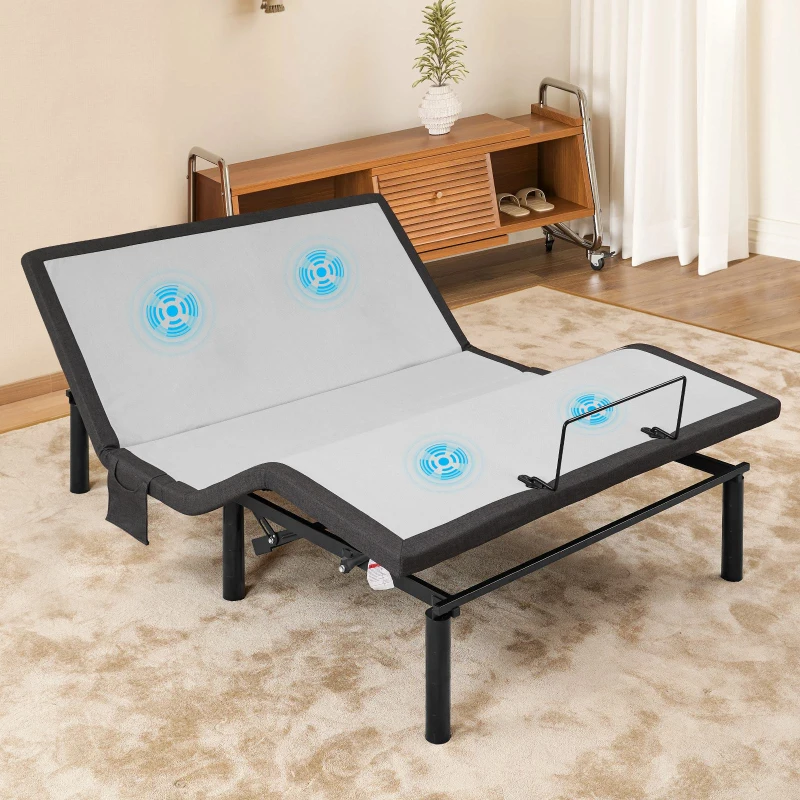 Ergonomic Queen Size Adjustable Bed with Massage, Zero Gravity Base, Wireless Remote, Under-Bed Nightlight, 79.5" L x 59.5" W x 12" H, Grey