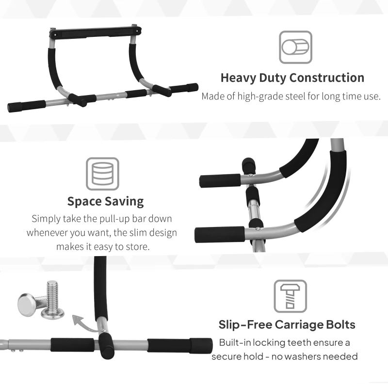 Soozier Pull-Up Bar for Doorway, Home Fitness Door Horizontal Chin up Bar for Indoor Gym Upper Body Workout, Grey