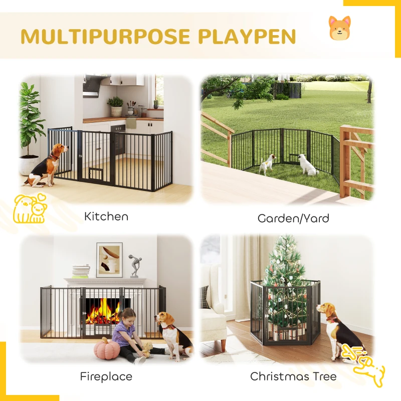PawHut 5 Panels Dog Playpen, Foldable Portable Pet Playpen with Door, for Small & Medium Dogs, 30"H