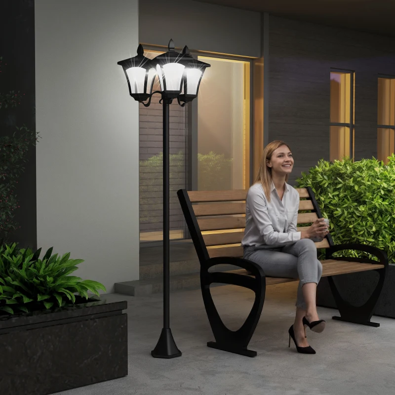 Outsunny Outdoor Solar Lamp Post, Vintage Style, Dimmable, Waterproof, for Garden Lawn Pathway Walkway, Black
