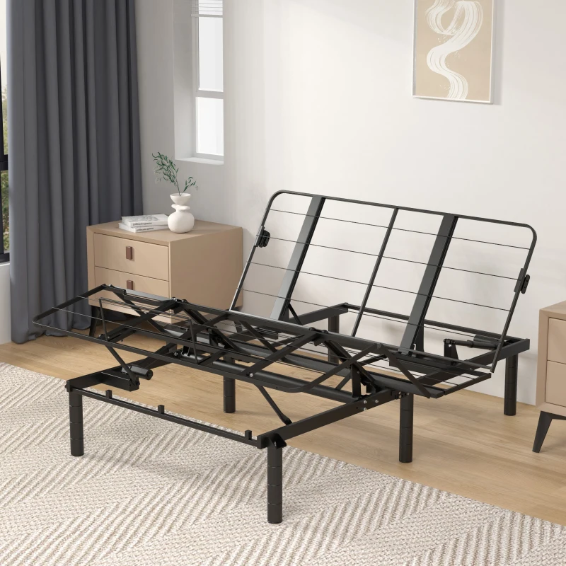 Queen Size Zero-Clearance Adjustable Bed Base with Head and Foot Incline, Quiet Motor, Dual USB A+C Ports, 79" L x 59" W x 15" H, Black