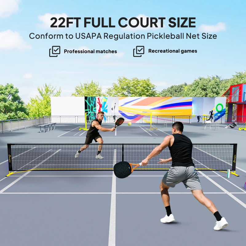 Soozier Portable Pickleball Net Set with 22FT Regulation Size Net, Carrying Bag for Indoor Outdoor Driveway, Yellow