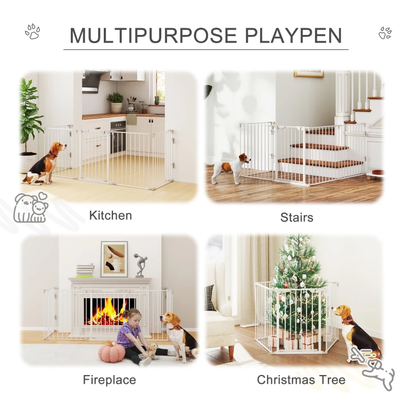 PawHut Foldable Dog Playpen Indoor for Small Medium Dogs with Door, for Stairway, Doorway, Hallway, White