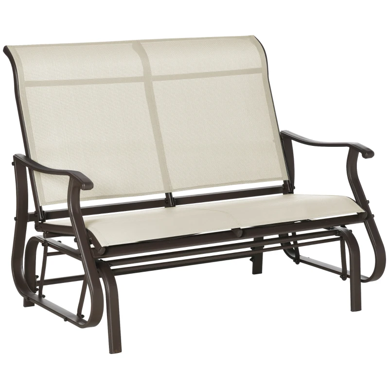 Outsunny 2-Person Outdoor Glider Bench, Patio Glider Loveseat Chair with Powder Coated Steel Frame，2 Seats Porch Rocking Glider for Backyard, Lawn, Garden and Porch, Beige