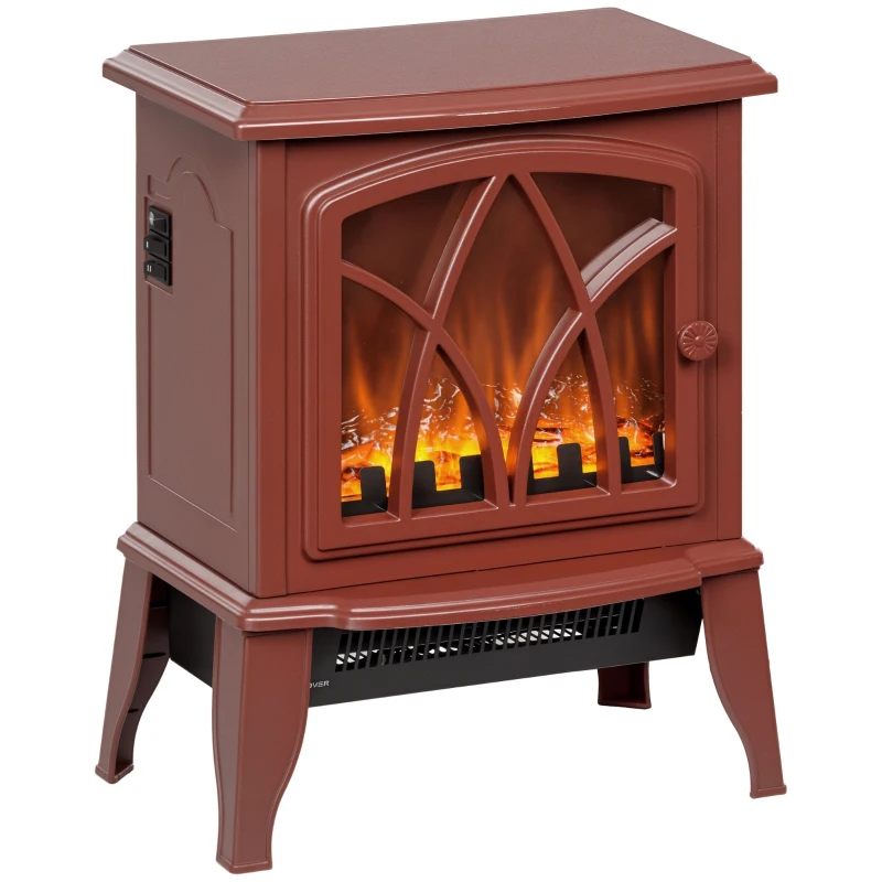 HOMCOM Electric Fireplace Heater, Freestanding Fireplace Stove with Realistic Flames Overheating Protection 750W/1500W, Red
