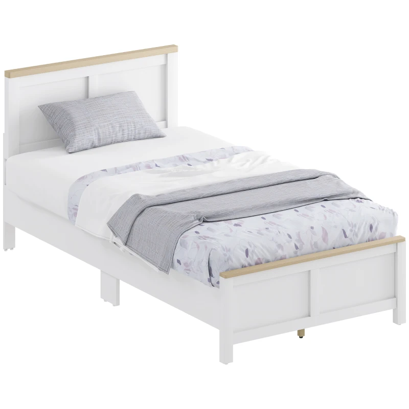 HOMCOM Twin Bed Frame with Headboard, Modern Platform Bed Frame with Wooden Slats, No Box Spring Needed, Easy Assembly, White