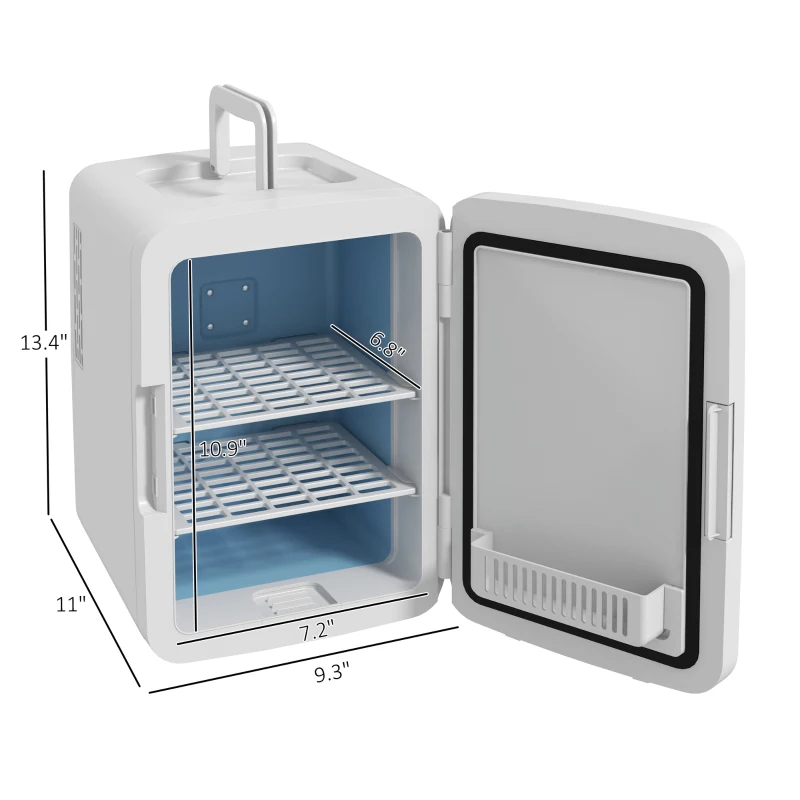 HOMCOM Skincare Fridge for Bedroom, Car with LED Mirror, Cooler and Warmer, AC/DC Powered Mini Fridge for Skincare, Beverage