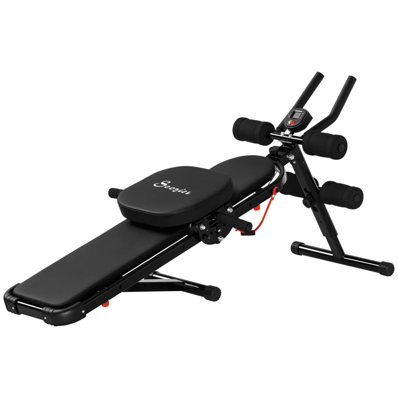 Soozier Multi-Workout Ab Machine, Foldable Ab Workout Equipment, Sit Up Bench, Side Shaper, Abdominal Cruncher w/Resistance Bands & LCD Display for Core, Leg, Arm, Buttocks Shaper