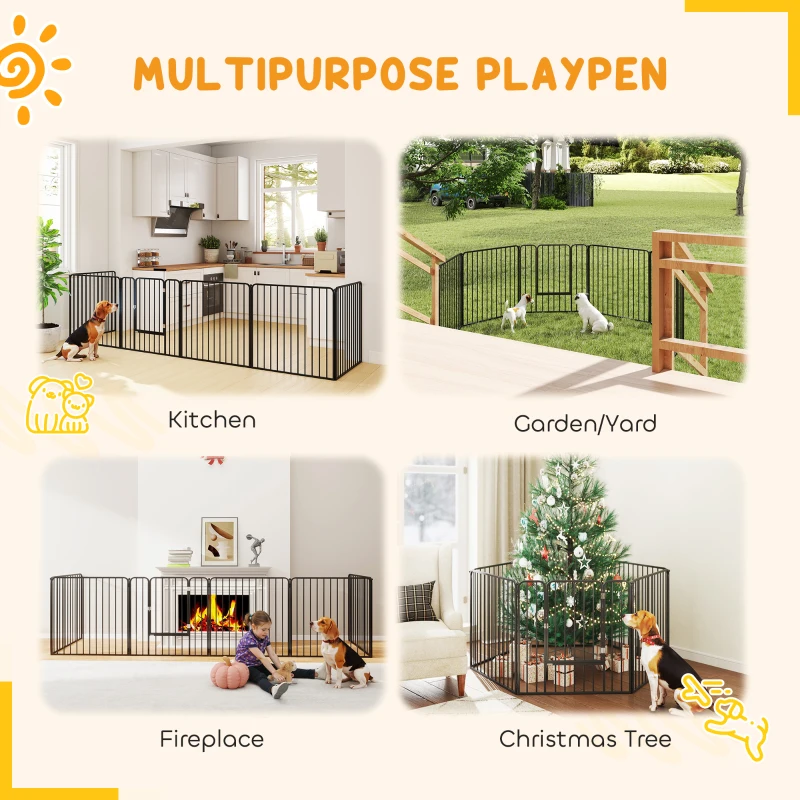 PawHut Dog Fence Outdoor 6 Panels 31.5" Height Steel Pet Exercise Pen Indoor, for Small and Medium Dogs