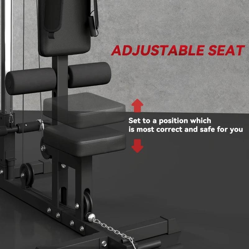 Soozier Lat Pull Down Machine, High / Low Pulley Machine with Adjustable Seat and Flip-Up Footplate, Black