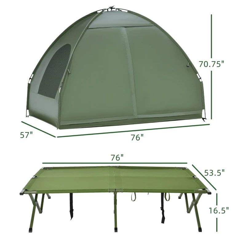 Outsunny 2-Person Tent Cot, 4-in-1 Folding Tent Combo with Air Mattress, Foot Pump, Carry Bag, Off Ground Travel Cot for Camping, Hiking, Backpacking(m-3)