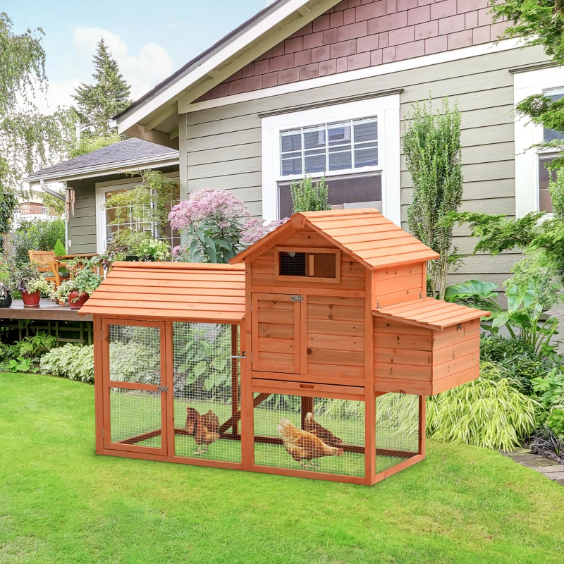 PawHut 82" Deluxe Chicken Coop Wooden Hen House Rabbit Hutch Poultry Cage Pen Backyard with Run and Nesting Box