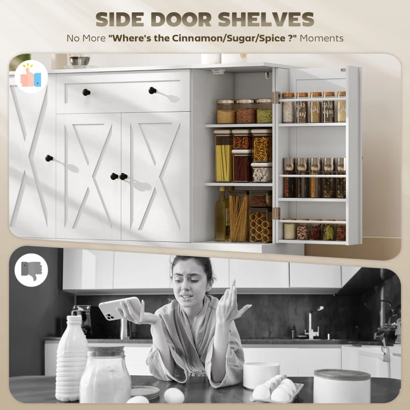 HOMCOM Sideboard Buffet Cabinet, Farmhouse Coffee Bar Cabinet with Door Shelves, Adjustable Shelves, Drawer, Barn Doors, White