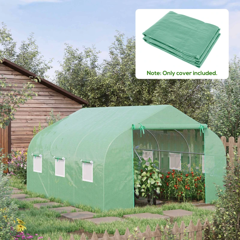 Outsunny Greenhouse Replacement Cover for 11.5' x 9.8' x 6.6' Walk-in Tunnel PE Hot House Cover with Zipper Door and 6 Roll Up Windows, Green (Frame Not Included)