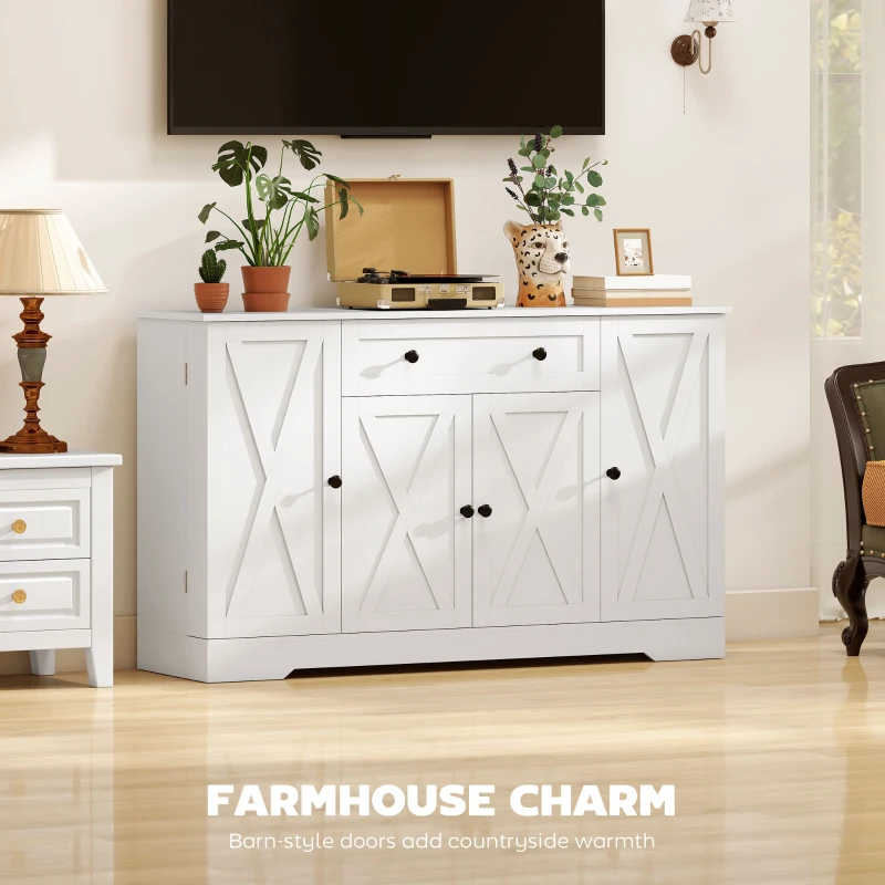 HOMCOM Sideboard Buffet Cabinet, Farmhouse Coffee Bar Cabinet with Door Shelves, Adjustable Shelves, Drawer, Barn Doors, White