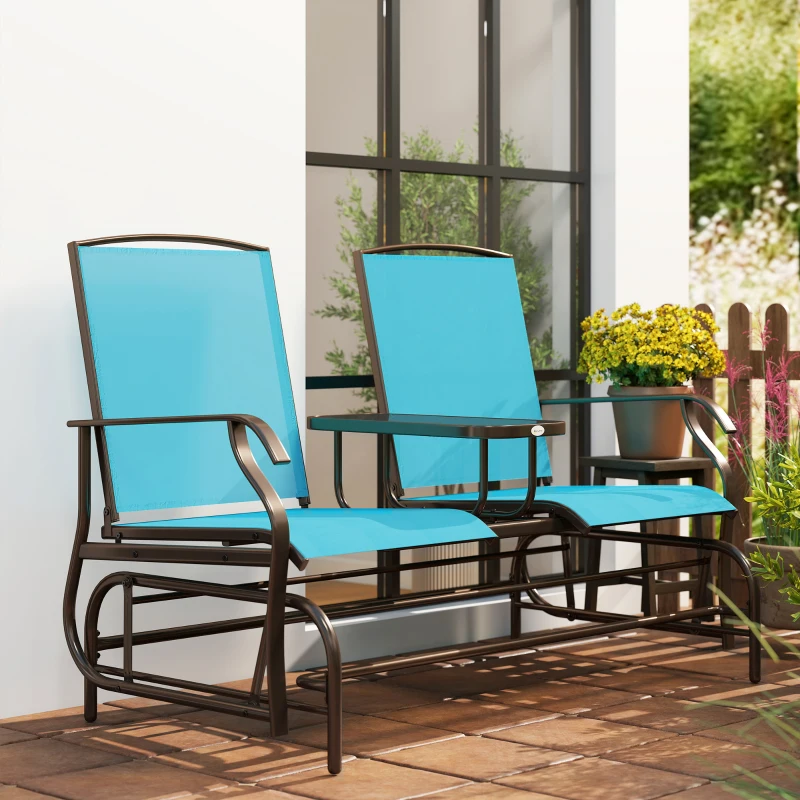 Outsunny 2 Seater Glider for Outside Outdoor Glider Seat with Breathable Mesh Fabric Armrests for Backyard Garden Porch Blue