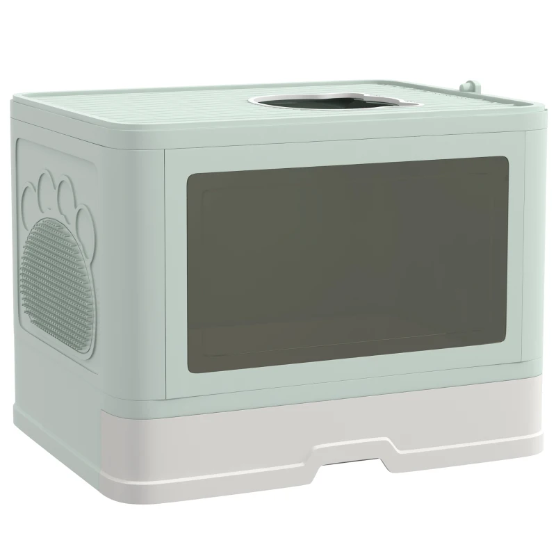 PawHut Cat Litter Box, Front Enter & Top Exit Cat Litter Tray with Scoop, Pull-out Tray, Easy to Clean, Green