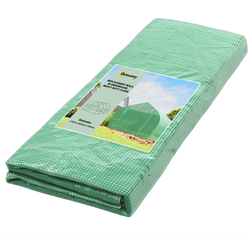 Outsunny Walk-in Tunnel Greenhouse Replacement Cover w/ Zipper Door, 11.5' x 10', Green