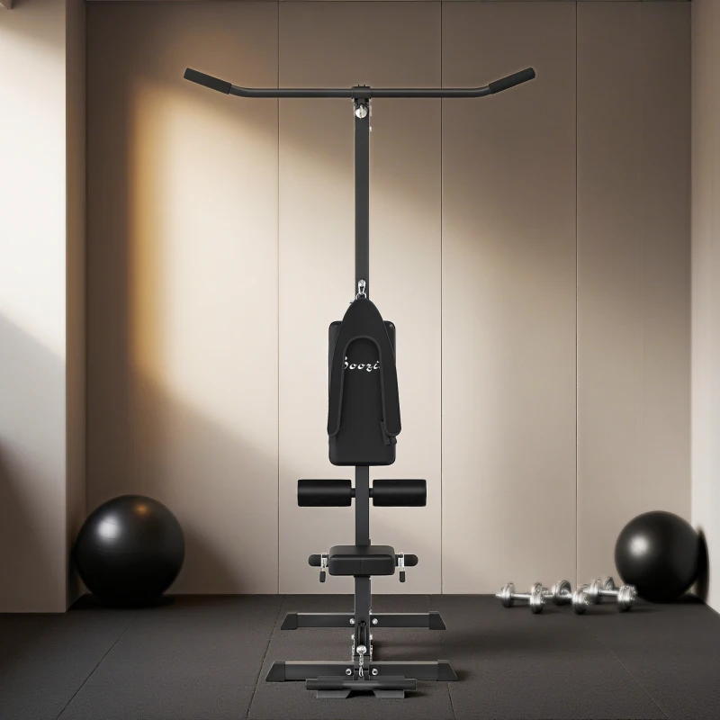 Soozier Lat Pull Down Machine, High / Low Pulley Machine with Adjustable Seat and Flip-Up Footplate, Black