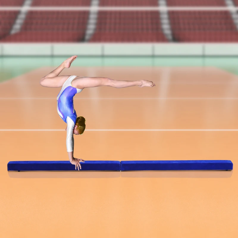 Soozier 7FT Folding Floor Balance Beam WOOD CORE Gymnastic Training Low Height Beam with Suede Surface, Blue