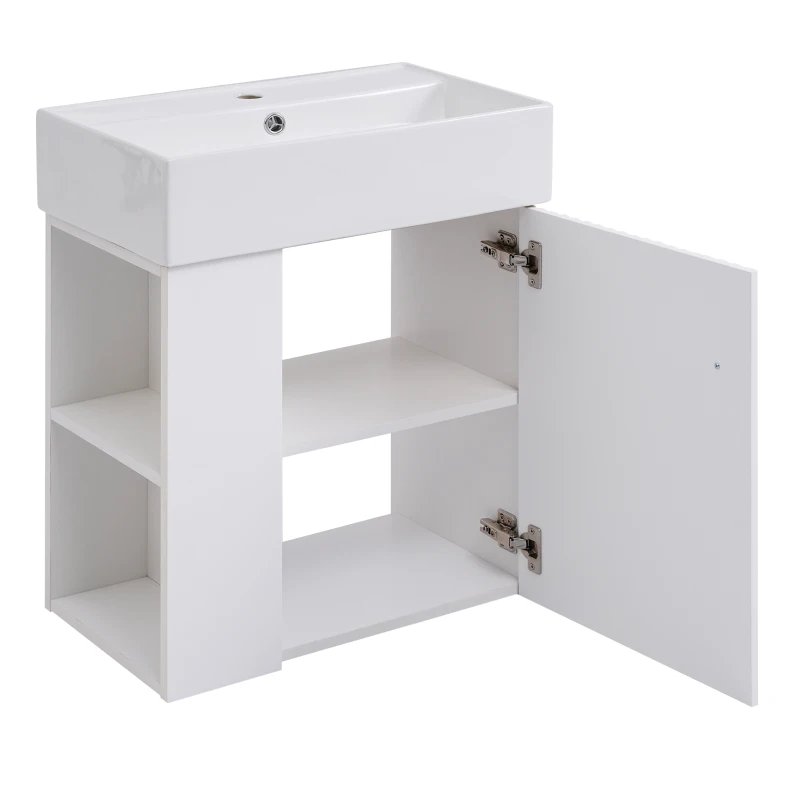 Modern Floating Bathroom Vanity with Ceramic Basin and Side Storage, Cabinet with Rose Gold Handle, 21.5" L x 12" W x 26.5" H, White