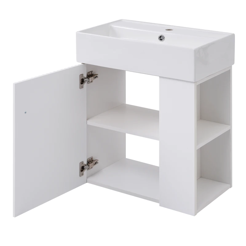 Modern Floating Bathroom Vanity with Ceramic Basin and Right Side Storage, Cabinet with Rose Gold Handle, 21.5" L x 12" W x 26.5" H, White