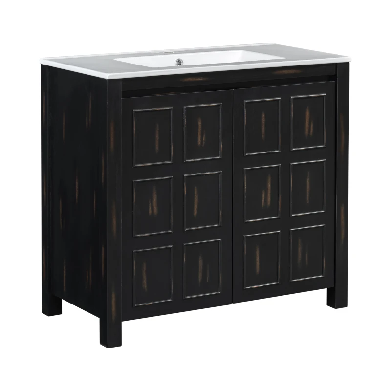 36" Bathroom Vanity with Ceramic Sink, Solid Wood Construction, Storage Cabinet with Soft Close Doors, 36" L x 18.5" W x 34" H, Espresso