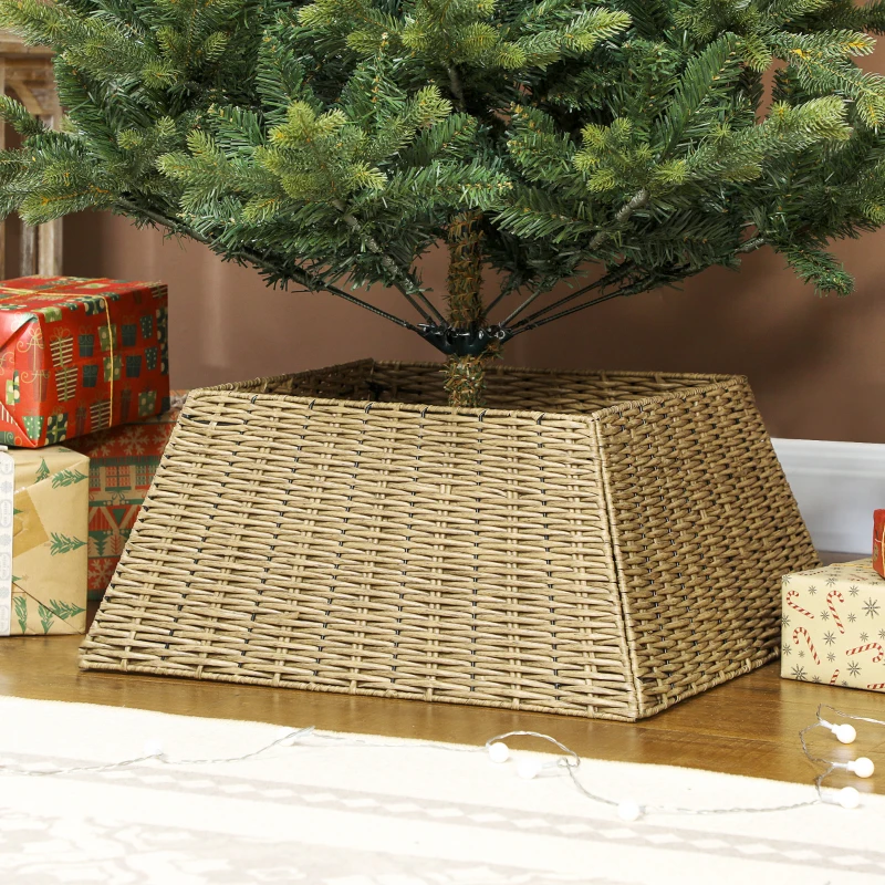 HOMCOM Rustic Christmas Tree Skirt, Plastic Christmas Tree Collar for Party, Holiday, Home Decoration, Natural