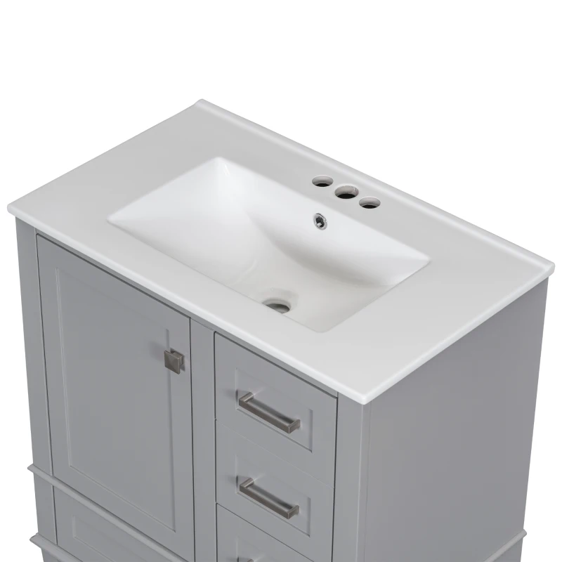 Modern Bathroom Vanity with Sink Combo, Solid Wood Frame, Ample Storage Cabinet with Soft-Close Door, 30" L x 18" W x 34" H, Grey